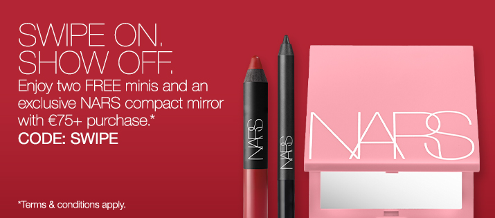 Enjoy two FREE minis and an exclusive NARS compact mirror with €75+ purchase.* 
